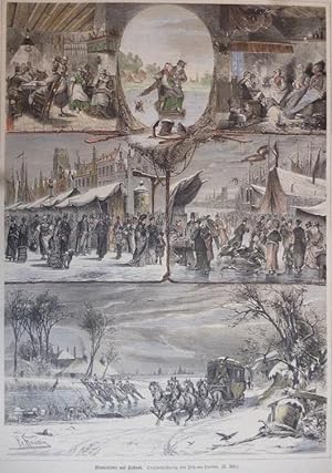 kolorierter Holzstich - Winterbilder aus Holland. (Vielansicht)