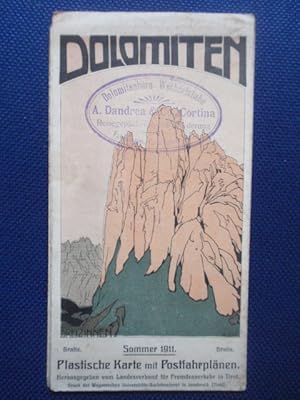 Seller image for Dolomiten. Plastische Karte mit Postfahrplnen. Sommer 1911. for sale by Antiquariat Klabund Wien