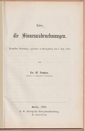 Bild des Verkufers fr ber Sinnenwahrnehmungen. Populre Vorlesung, gehalten in Knigsberg den 7. Jan. 1868. zum Verkauf von Antiquariat Dennis R. Plummer