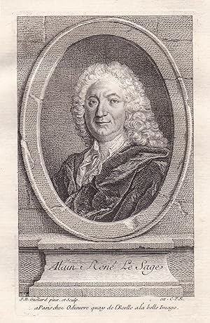 Bild des Verkufers fr Alain Rene le Sage" - Alain-Ren Lesage (1668-1747) ecrivain Schriftsteller gravure Portrait engraving zum Verkauf von Antiquariat Steffen Vlkel GmbH