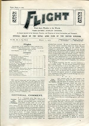 Bild des Verkufers fr Flight. Official Organ of The Royal Aero Club of The United Kingdom. No. 324 (No. 11, Vol VII.) March 12, 1915. zum Verkauf von Antiquariat & Buchhandlung Rose