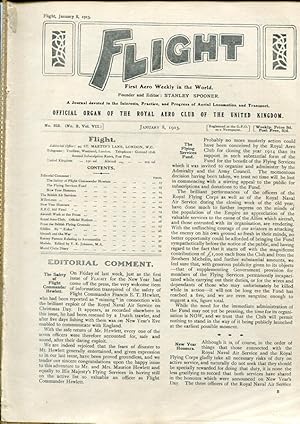 Bild des Verkufers fr Flight. Official Organ of The Royal Aero Club of The United Kingdom. No. 315 (No. 2, Vol VII.) January 8, 1915. zum Verkauf von Antiquariat & Buchhandlung Rose