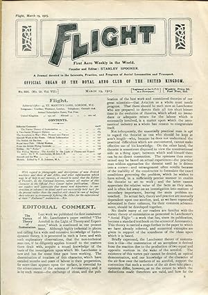 Bild des Verkufers fr Flight. Official Organ of The Royal Aero Club of The United Kingdom. No. 325 (No. 12, Vol VII.) March 19, 1915. zum Verkauf von Antiquariat & Buchhandlung Rose