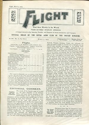 Bild des Verkufers fr Flight. Official Organ of The Royal Aero Club of The United Kingdom. No. 323 (No. 10, Vol VII.) March 5, 1915. zum Verkauf von Antiquariat & Buchhandlung Rose