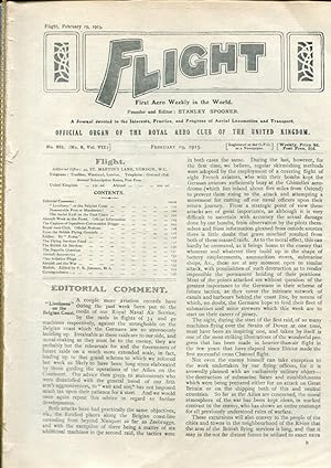 Bild des Verkufers fr Flight. Official Organ of The Royal Aero Club of The United Kingdom. No. 321 (No. 8, Vol VII.) February 19, 1915. zum Verkauf von Antiquariat & Buchhandlung Rose