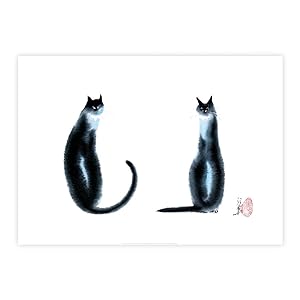 Two Cats Sitting - Artist: Cheng Yan