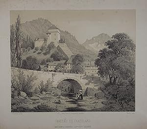 Chateau du Chatelard. Getönte Lithographie v. Terry nach F. Bonnet. Genf (Geneve), Pilet & Cougna...