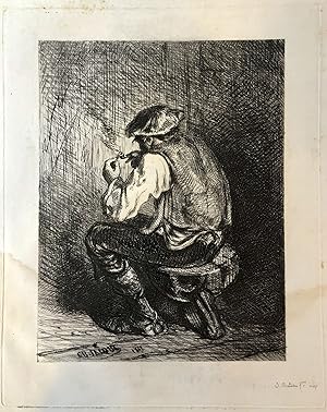 Le Fumeur; The Back of a Man Sitting by a Fire to Light His Pipe
