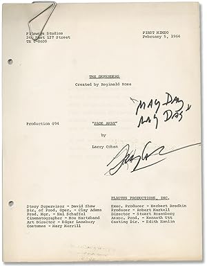 Bild des Verkufers fr The Defenders: May Day! May Day! [Fade Away] (Original screenplay for the 1964 television episode) zum Verkauf von Royal Books, Inc., ABAA