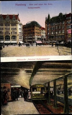 Ansichtskarte / Postkarte Hamburg Mitte Altstadt, Untergrundbahnhof Rathausmarkt mit U-Bahn, Rath...