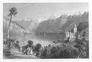 CASTLE OF SPIEZ,LAKE OF THUN IN SWITZERLAND,1835 Print