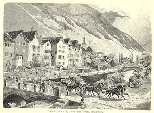 VIEW OF CHUR FROM THE HOTEL STEINBOCK,Switzerland,1878 antique print