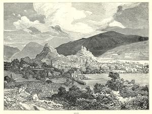 SION,City View,Valais,Switzerland,1878 antique print