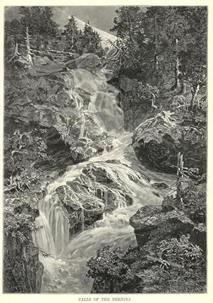 FALLS OF THE BERNINA,Engadine,Switzerland,1878 antique print