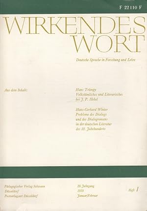 Seller image for WIRKENDES WORT - Heft 1/1970 - Deutsche Sprache in Forschung und Lehre 20. Jahrgang for sale by Versandantiquariat Nussbaum