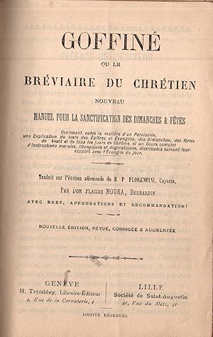 Seller image for Goffine ou le breviaire du chretien,nouveau manuel pour la sanctification des dimanches et fetes for sale by JP Livres