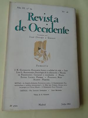 Bild des Verkufers fr REVISTA DE OCCIDENTE. Ao II, 2 p. Nm. 28. Julio 1965 zum Verkauf von GALLAECIA LIBROS