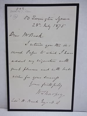 Imagen del vendedor de 1875: WILLIAM SHARPEY HANDWRITTEN LETTER a la venta por Imperial Books and Collectibles