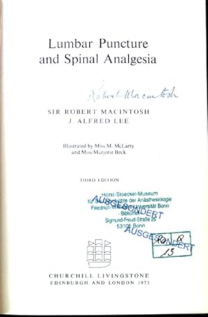 Imagen del vendedor de Lumbar Puncture and Spinal Analgesia. a la venta por books4less (Versandantiquariat Petra Gros GmbH & Co. KG)