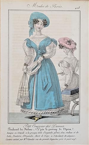 Paris Fashion plate 434 antique print 1826 Ladies Opera Dress PERIOD COSTUME