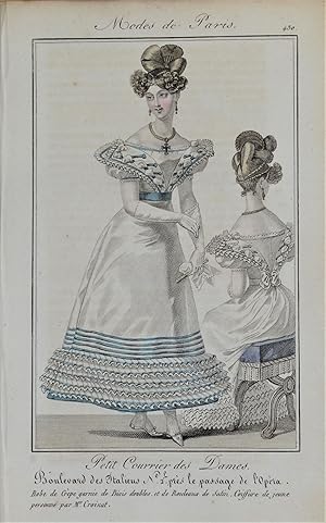 PERIOD COSTUME, Ladies Opera Dress, Paris Fashion plate 430 antique print 1826
