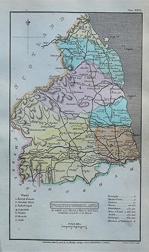 Antique Map NORTHUMBERLAND, Capper Original Hand Coloured County Map 1808