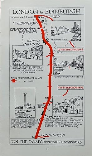 Antique Map STILTON, CONNINGTON, WANSFORD, STIBBINGTON Pictorial Road Map c1920