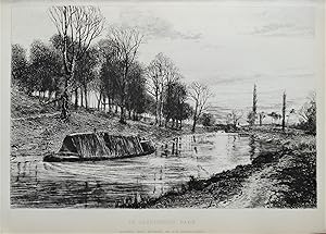 CASSIOBURY PARK, WATFORD, canal barge Heseltine original antique print 1880