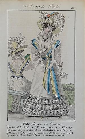 PERIOD COSTUME, Ladies Opera Dress, Paris Fashion plate 411 antique print 1826