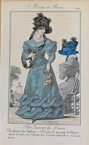 PERIOD COSTUME, Ladies Opera Dress, Paris Fashion plate 425 antique print 1826