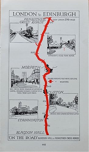 Antique Map NORTHUMBERLAND Stannington, Morpeth, Fenrother, Pictorial Road Map c1920