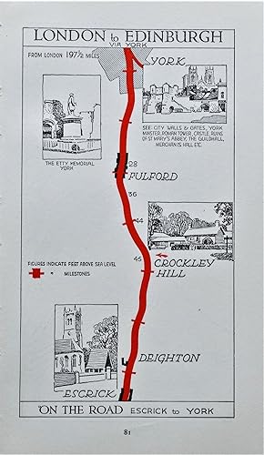 Antique Map YORKSHIRE Escrick, Deighton, Crockley Hill Pictorial Road Map c1920