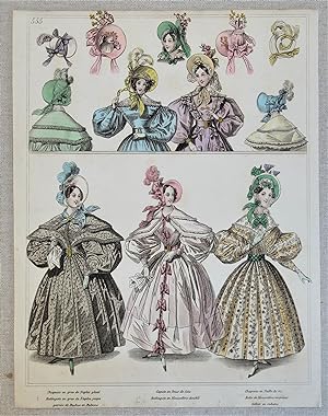 PERIOD COSTUME, Townsend, Ladies Paris Fashion plate 555 antique print 1833