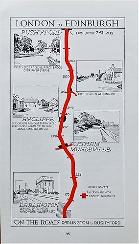 Antique Map COUNTY DURHAM Coatham Mundeville, Aycliffe, Antique Pictorial Road Map c1920