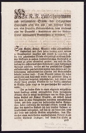 Verordnung Graz, Schreiben bezüglich Kriegsanleihe von 1796, verfasst von Karl Thomas Graf v. Bre...