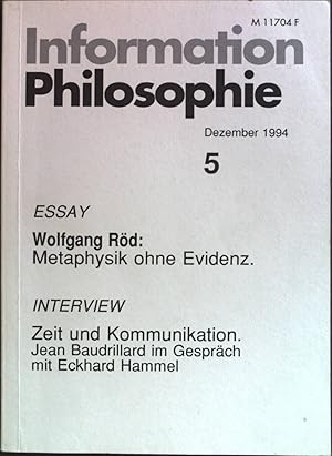 Immagine del venditore per Metaphysik ohne Evidenz: in - Information Philosophie Nr. 5/94. venduto da books4less (Versandantiquariat Petra Gros GmbH & Co. KG)