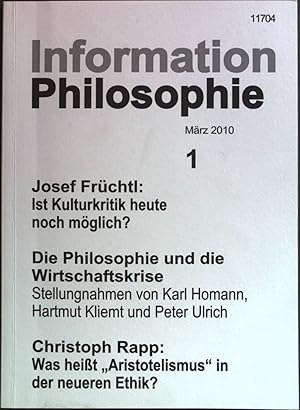 Bild des Verkufers fr Ist Kulturkritik heute noch mglich?: in - Information Philosophie Nr. 1/10. zum Verkauf von books4less (Versandantiquariat Petra Gros GmbH & Co. KG)