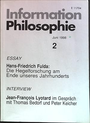 Bild des Verkufers fr Die Hegelforschung am Ende unseres Jahrhunderts: in - Information Philosophie Nr. 2/98. zum Verkauf von books4less (Versandantiquariat Petra Gros GmbH & Co. KG)