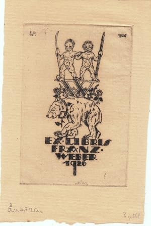Bild des Verkufers fr Ex Libris Franz Weber. Zwei nackte Knaben, auf Initialen und Br stehend. zum Verkauf von Antiquariat  Braun