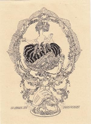 Imagen del vendedor de Ex Libris C. G. F. Langenscheidt. Rokoko-Dame, gefesselten Amor am Band fhrend. a la venta por Antiquariat  Braun