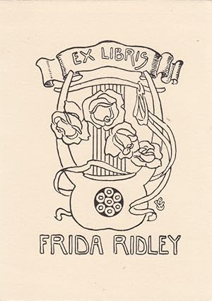 Imagen del vendedor de Ex Libris Frida Ridley. Lyra, Blten und Schriftband mit Eignervermerk. a la venta por Antiquariat  Braun