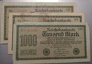 3 x Reichsbanknoten tausend mark aus dem september 1922