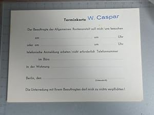 Termin-Postkarte an die allgemeine Rentenanstalt berlin