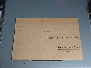 Verlag der Frankfurter Hefte : Werbepostkarte / ehemalige Karte zur Kataloganfrage