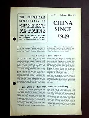 Immagine del venditore per The Educational Commentary on Current Affairs, No 49. February 26th 1951, CHINA since 1949. venduto da Tony Hutchinson