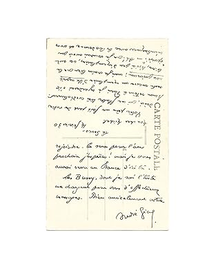 André GIDE / Carte postale autographe signée / Un Esprit non prévenu