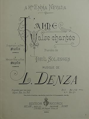 Bild des Verkufers fr DENZA Luigi J'Aime Chant Piano ca1885 zum Verkauf von partitions-anciennes