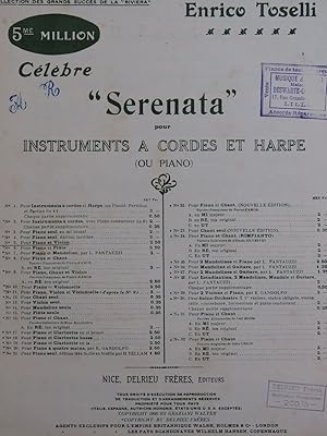 Seller image for TOSELLI Enrico Serenata Violon Piano ca1925 for sale by partitions-anciennes