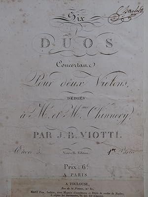 VIOTTI J. B. Six Duos op 5 1ère Partie deux Violons ca1820