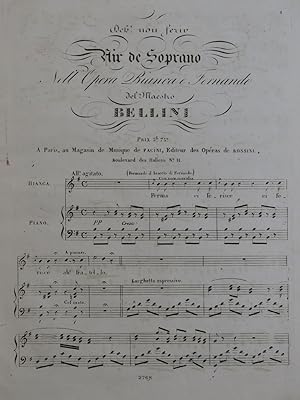 Bild des Verkufers fr BELLINI Vincenzo Bianca e Fernando Air Deh ! Non Ferir Chant Piano ca1830 zum Verkauf von partitions-anciennes